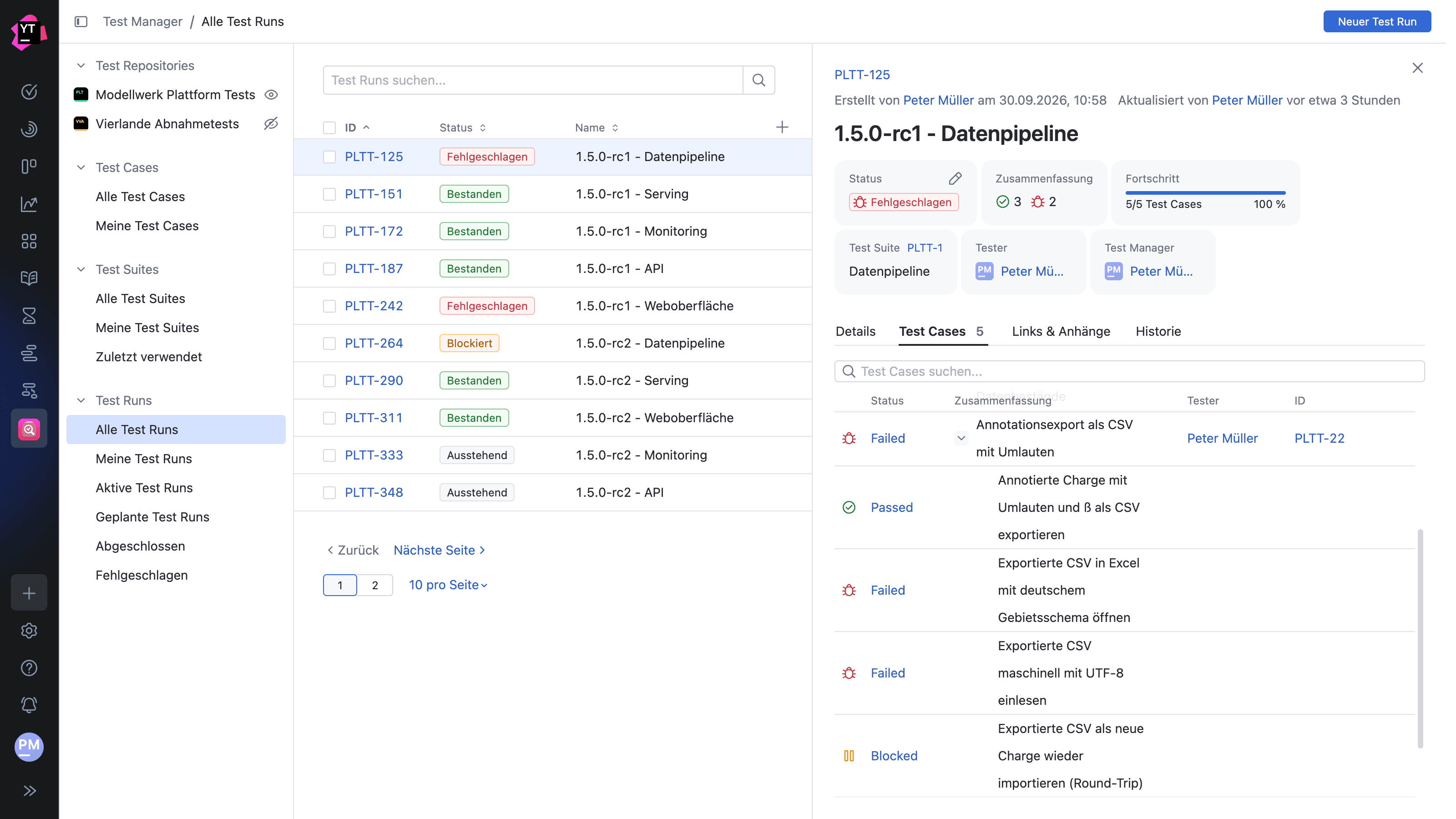 YouTrack Test Manager Screenshot delle esecuzioni di prova